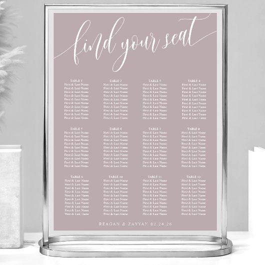 Poster Plan de table de mariage simple lavande poussiéreu