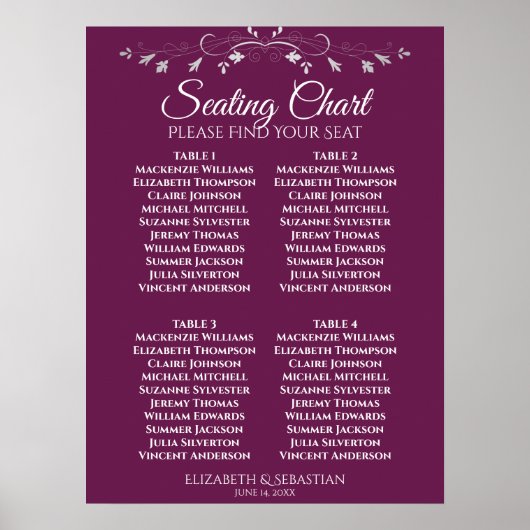 Poster Plan de table de mariage simple magenta prune 4 (Devant)