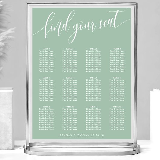 Poster Plan de table de mariage simple Menthe poussiéreus