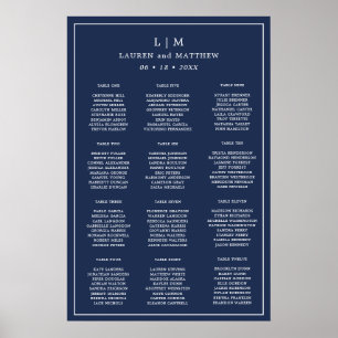 Poster Plan de table de mariage simple monogramme bleu ma