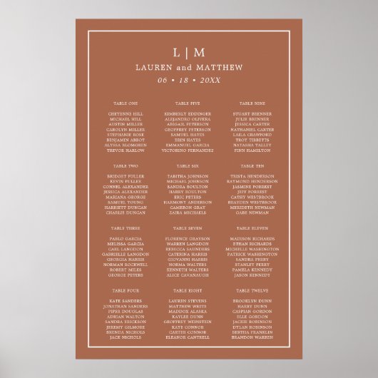 Poster Plan de table de mariage simple monogramme en terr (Devant)