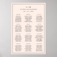 Plan de table de mariage simple monogramme rose pâ