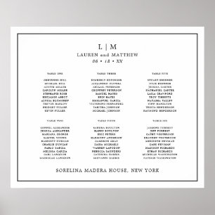Poster Plan de table de mariage simple noir et blanc