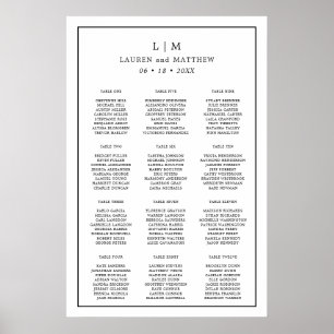 Poster Plan de table de mariage simple noir et blanc