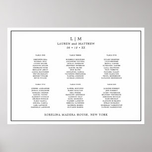Poster Plan de table de mariage simple noir et blanc