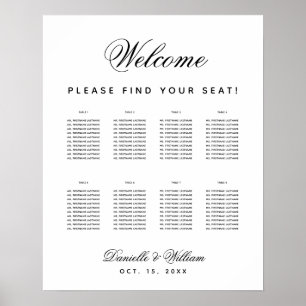 Poster Plan de table de mariage simple noir et blanc pour