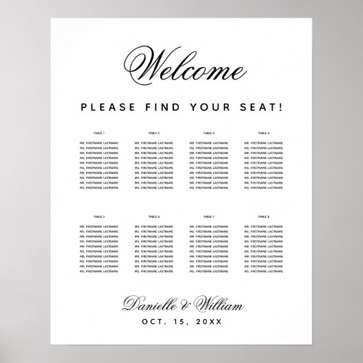 Poster Plan de table de mariage simple noir et blanc pour (Devant)
