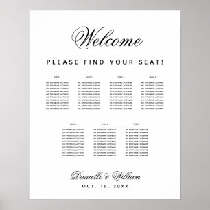 Poster Plan de table de mariage simple noir et blanc pour