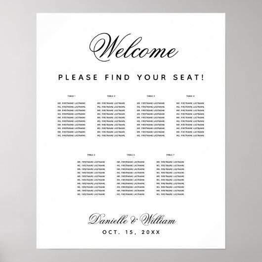 Poster Plan de table de mariage simple noir et blanc pour (Devant)