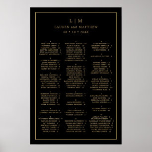 Poster Plan de table de mariage simple noir et or