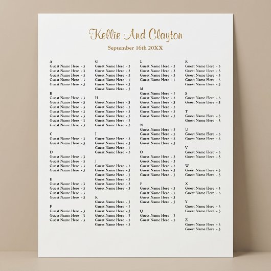 Poster Plan de table de mariage simple pour 130 personnes