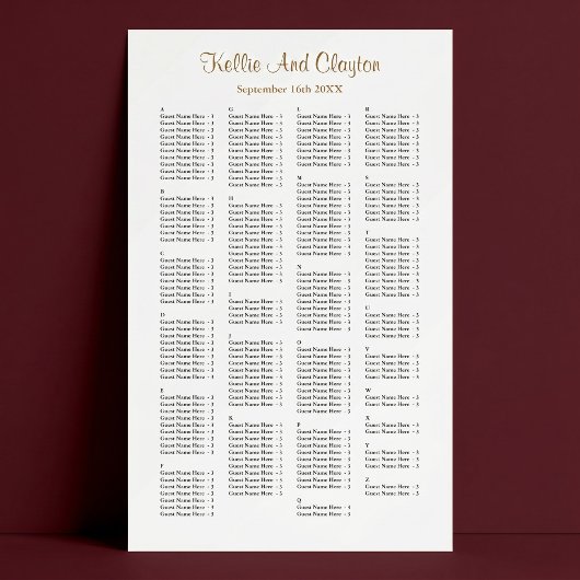 Poster Plan de table de mariage simple pour 200 personnes