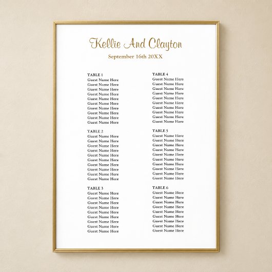 Poster Plan de table de mariage simple pour 60 personnes