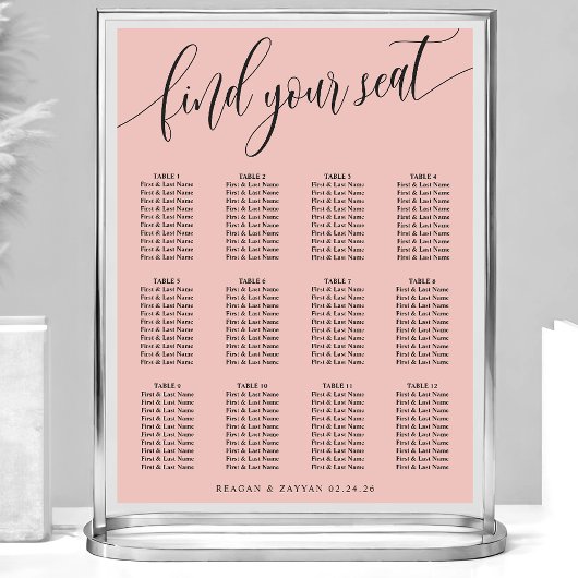 Poster Plan de table de mariage simple rose corail doux