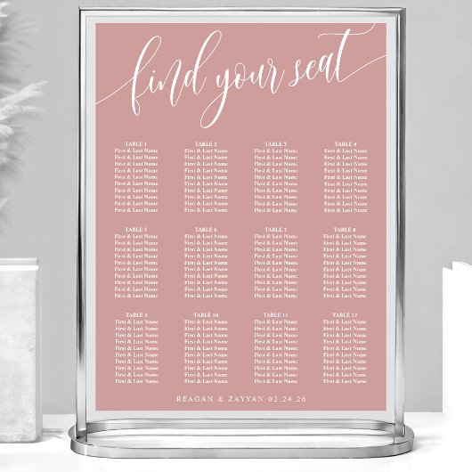 Poster Plan de table de mariage simple rose poussiéreux