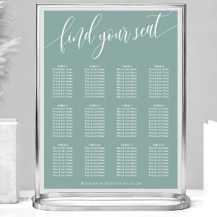 Poster Plan de table de mariage simple sarcelle poussiére