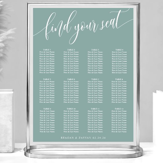 Poster Plan de table de mariage simple sarcelle poussiére