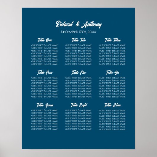 Poster Plan de table de mariage simplement moderne et ten (Devant)