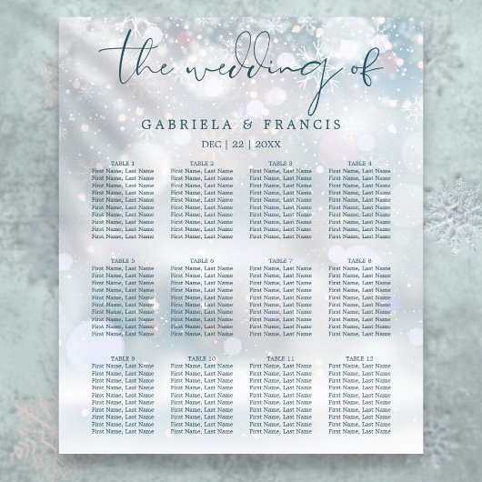 Poster Plan de table de mariage sous la neige de Winter W