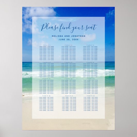 Poster Plan de table de mariage sur la plage Photo Océan (Devant)