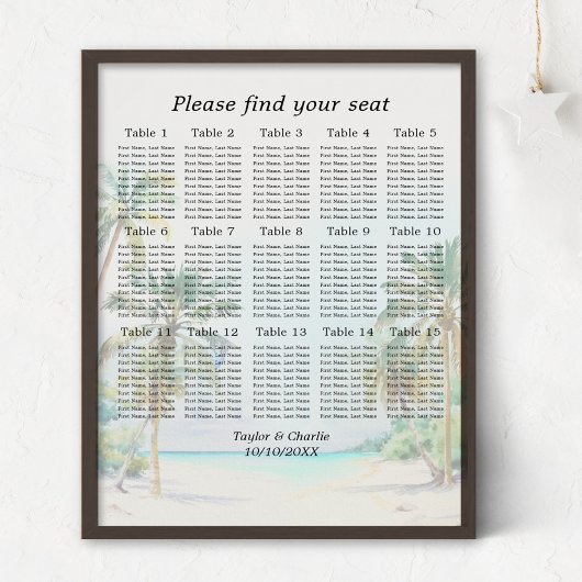 Poster Plan de table de mariage sur la plage tropicale 15