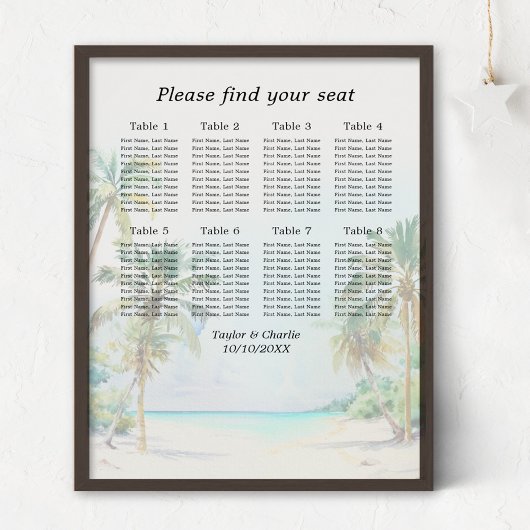 Poster Plan de table de mariage sur la plage tropicale 8 