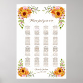 Poster Plan de table de mariage Tournesol 16 tables (Devant)