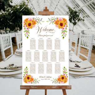 Poster Plan de table de mariage Tournesol Rose 13 tables