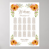 Poster Plan de table de mariage Tournesol Rose 15 tables (Devant)