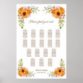 Poster Plan de table de mariage Tournesol Rose 17 tables (Devant)