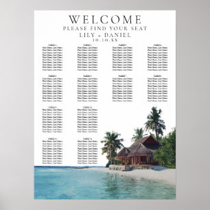 Poster Plan de table de mariage tropical à l'aquarelle su