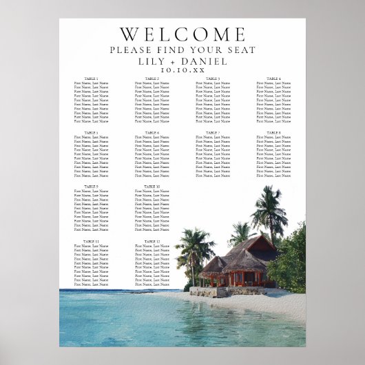 Poster Plan de table de mariage tropical à l'aquarelle su (Devant)