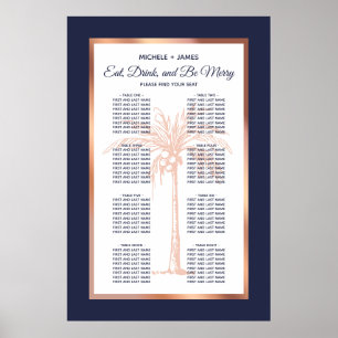 Poster Plan de table de mariage tropical Navy Rose Gold P
