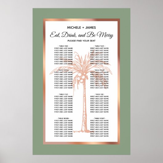 Poster Plan de table de mariage Tropical Sage Rose Gold P (Devant)