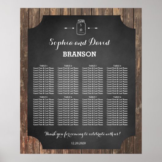 Poster Plan de table de mariage unique en pot Mason rusti (Devant)