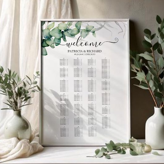 Poster Plan de table de mariage végétal par ordre alphabé
