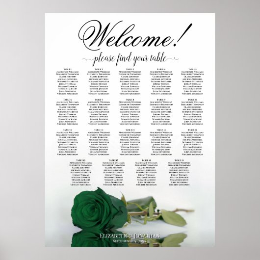 Poster Plan de table de mariage vert émeraude Rose 19 (Devant)