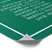 Poster Plan de table de mariage vert émeraude simple (Coin)