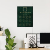 Poster Plan de table de mariage vert et or Monogramme Crê (Bureau à domicile)
