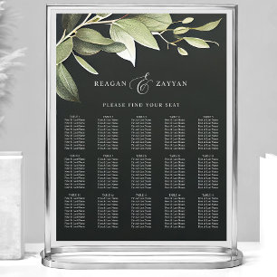 Poster Plan de table de mariage Vert foncé Mod Feuillage