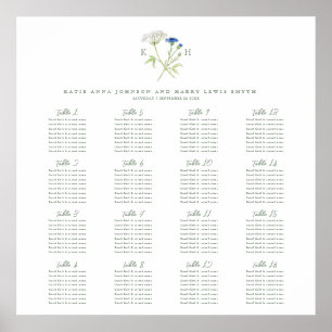 Poster Plan de table de mariage vert monogramme fleur sau