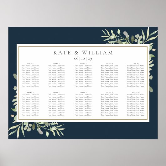 Poster Plan de table de mariage vert Navy Blue Or (Devant)