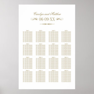 Poster Plan de table de mariage vintage or antique
