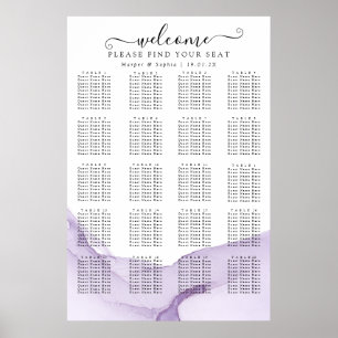 Poster Plan de table de mariage violet aquarelle moderne