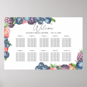 Poster Plan de table de mariage Watercolor Berries