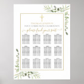 Poster Plan de table de première communion verte dorée (Devant)