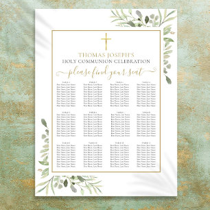 Poster Plan de table de première communion verte dorée