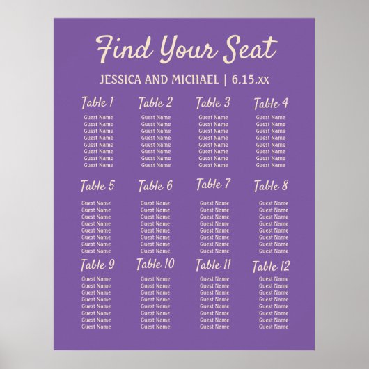 Poster Plan de table de réception de mariage violet (Devant)
