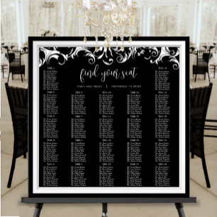Poster Plan de table de réception en damas noir à tourbil