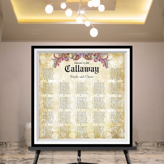 Poster Plan de table de réception Paon Paisley Rose